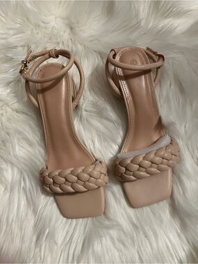Women’s Braided Strap Ankle-Wrap Sandals - light pink nude